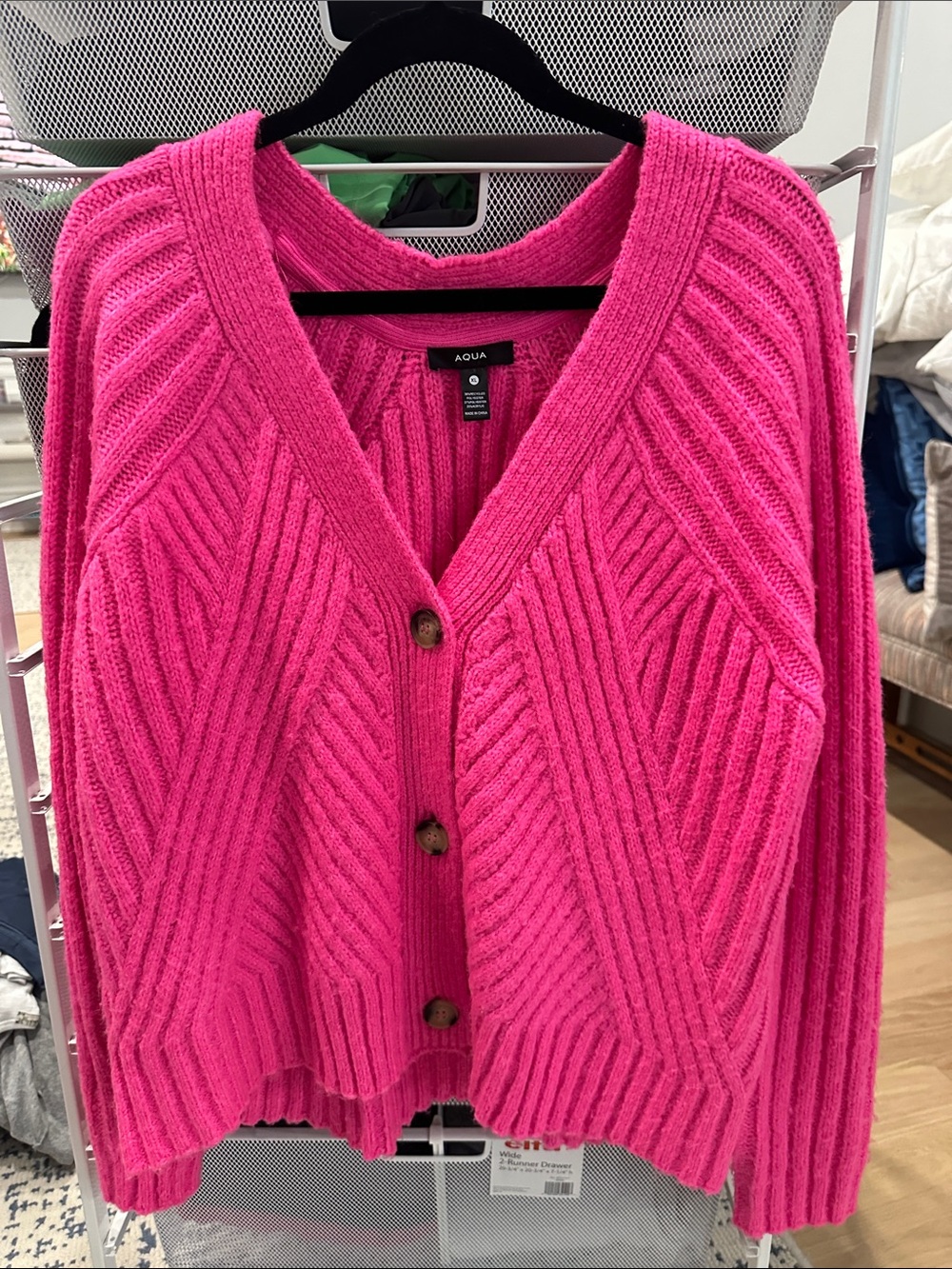 Aqua Bright Fuchsia Ribbed Button-Front Cardigan
